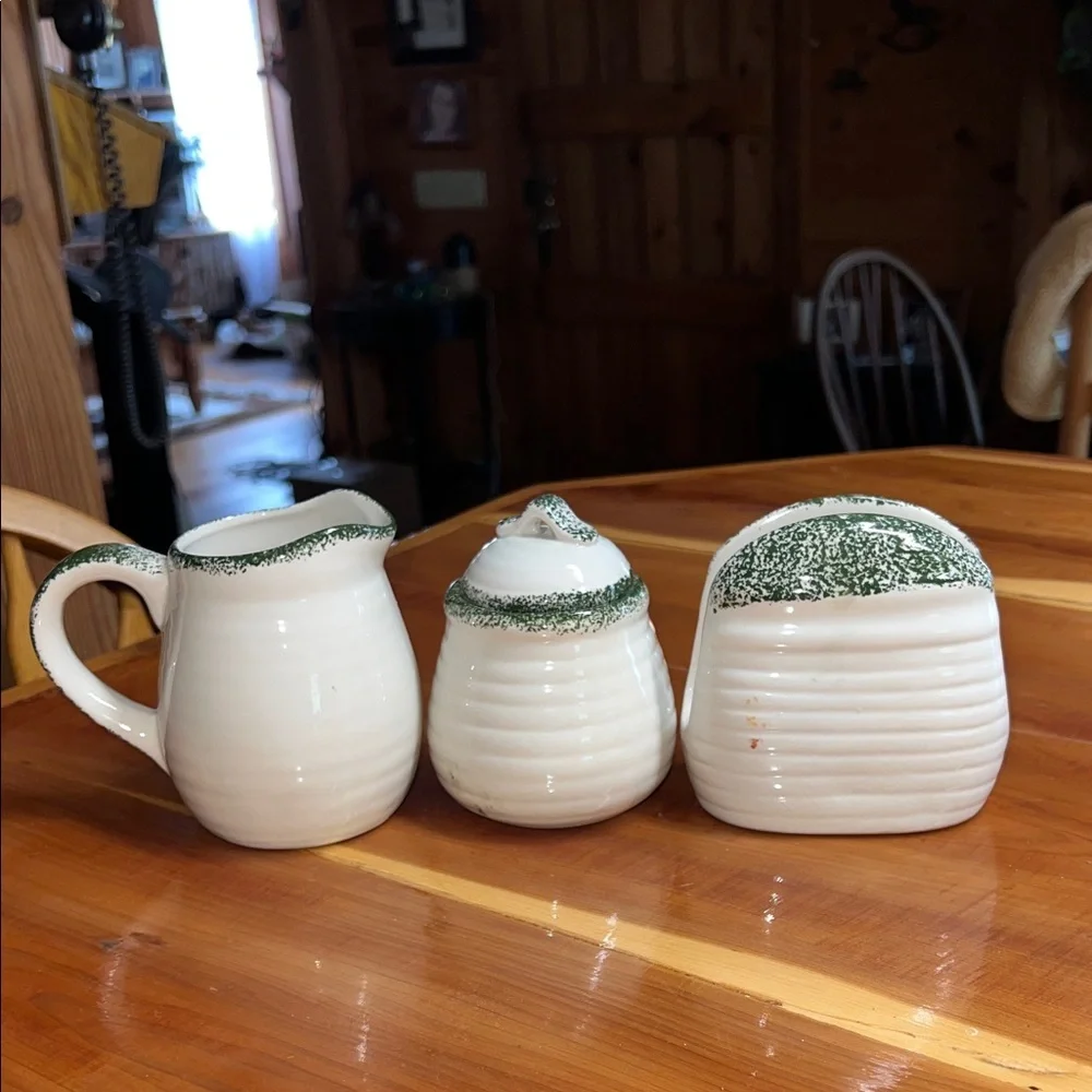 Hand-Painted Rooster Ceramic Creamer, Sugar Jar & Napkin Holder Set Farmhouse - Picture 2 of 5